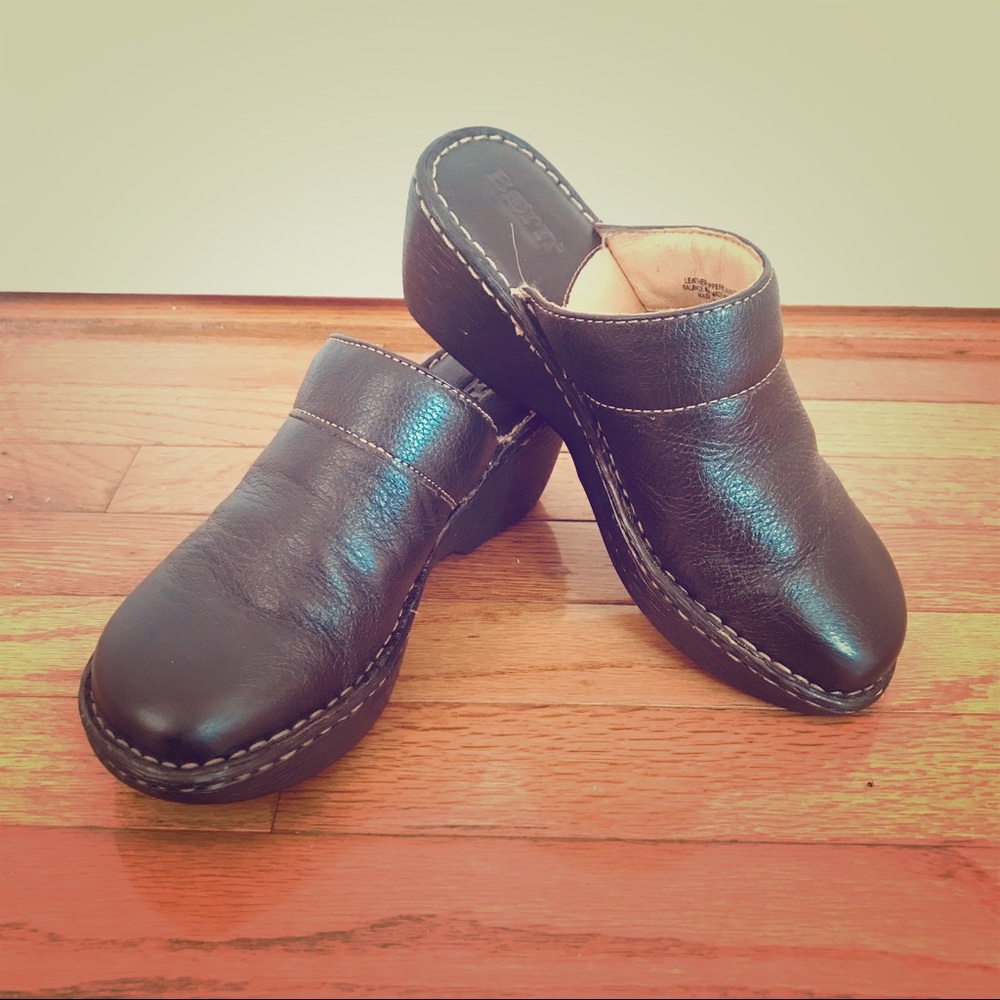 EUC Born Leather Clogs Wedge Mules 8 EUR 39 Brown